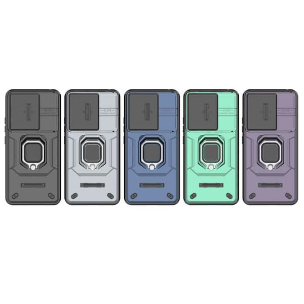 Redmi Note 14 4G - Global Sliding Camshield TPU + PC Stötsäker Mobilskal med Ställ Grå