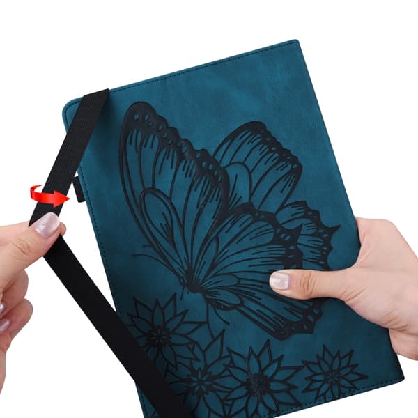 Samsung Galaxy Tab S8 Stort fjärilspräglat läderfodral Blå