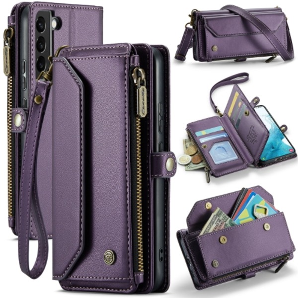 Samsung Galaxy S22 5G Skal CaseMe C36 med kortfack, dragkedja, RFID-skydd, läder Purpur