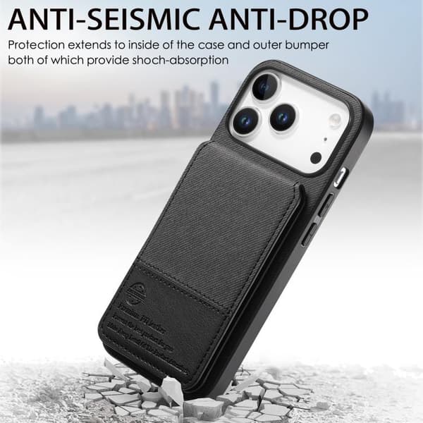 iPhone 18 Pro Max / iPhone 17 Pro Max Skal - Twilltyg Läder Vertikal Flip RFID Kortväska Svart