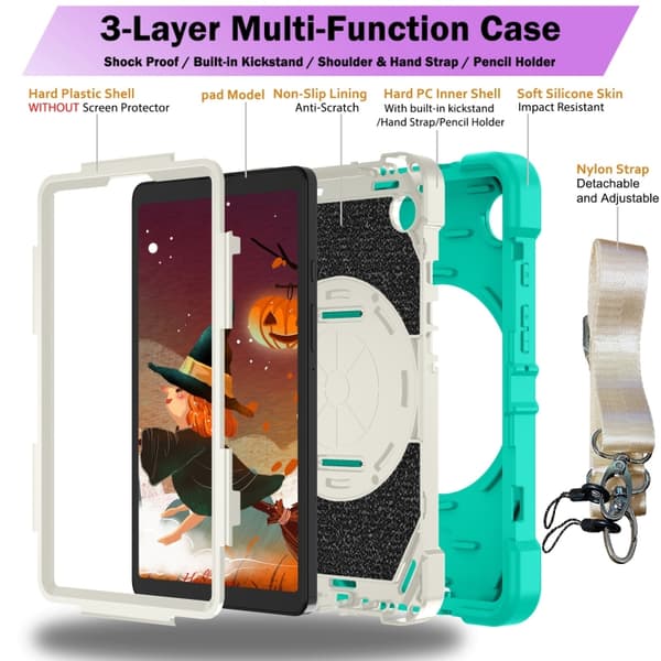 Samsung Galaxy Tab A9 / A11 Bat Hand Grip Ställ Mintgrön Vit