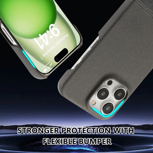 iPhone 16 Pro Skal PU med Stötabsorberande Stygning Grå