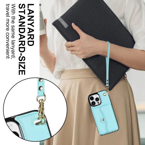 iPhone 16 Pro Max RFID-kortfack Skal med Lång Lanyard Mintgrön