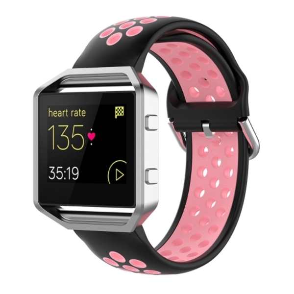 För Fitbit Versa 2 / Versa / Versa Lite / Blaze 23mm Sports Tvåfärgs Silikonersättningsrem Klockband Black Pink