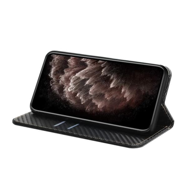 Redmi Note 14 Pro 4G - Magnetisk Flip Läderfodral med Kolfibertextur Svart