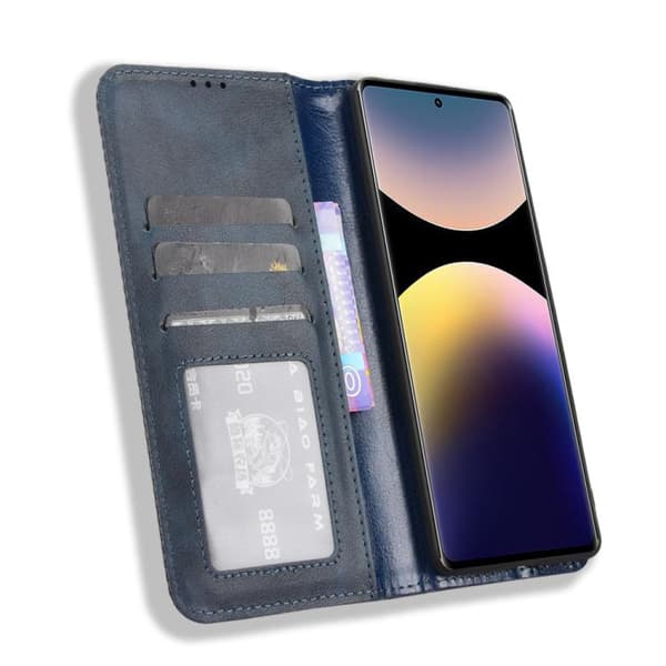 Redmi Note 14 Pro 4G - Magnetisk Spänne Retro Textur Läder fodral Blå