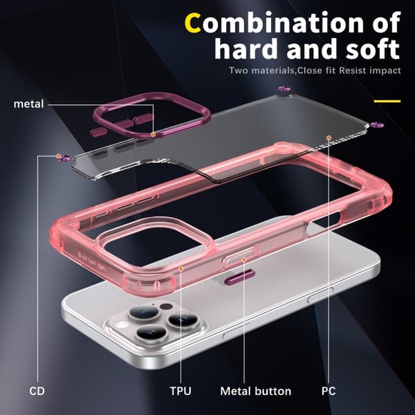 iPhone 16 Pro Skal TPU + PC - Skyddande och Slitstark Mobilskal Transparent rosa