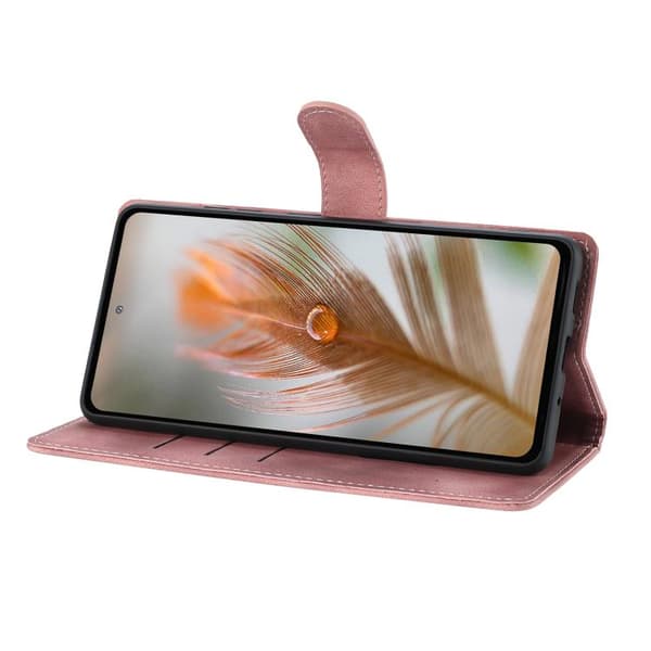 Redmi Note 14 Pro 4G - Embossed Feather Leather Mobilskal med Skinnkänsla Rosa