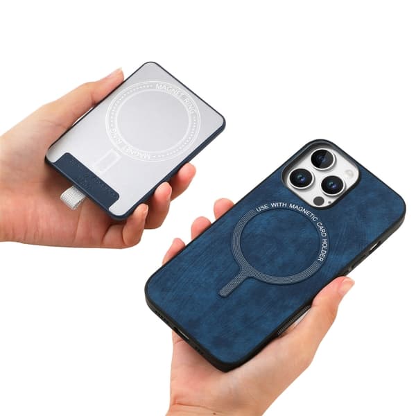 iPhone 16 Pro Max Retro Delbart Magnetisk Kortväska Läder Skal Blå