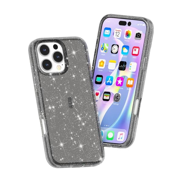 iPhone 16 Pro Shockproof Terminator Glittrande Pulver Skal Svart