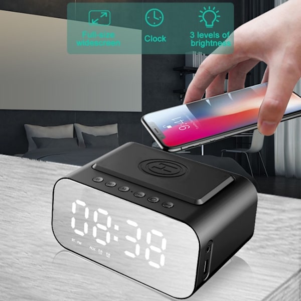 BT510 15W LED-klocka Trådlös laddning Bluetooth-högtalare Multifunktionell Smart Mirror Alarmklocka Ljud (Vit)