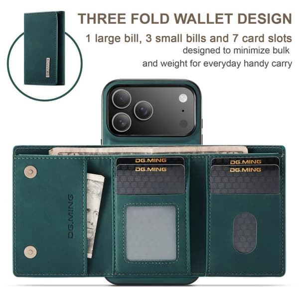 iPhone 18 Pro / iPhone 17 Pro Skal läderfodral DG.MING M1 Series 3-Faldig Multi Card Wallet Grön