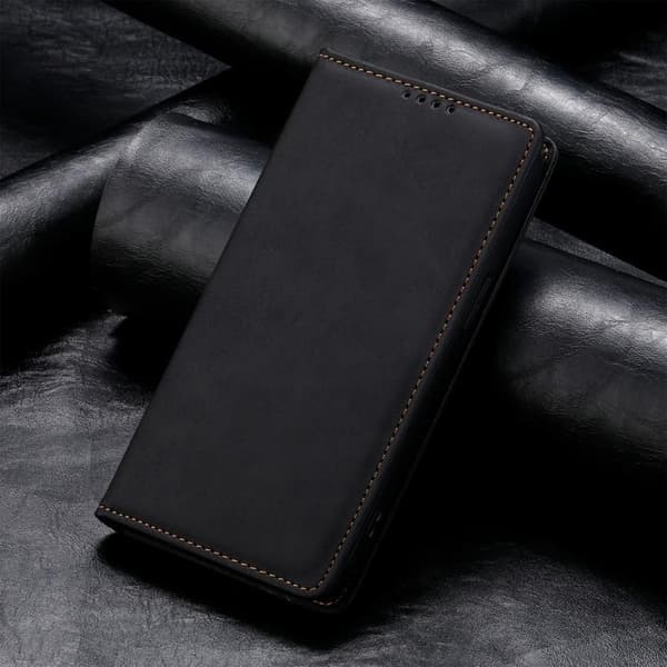 Redmi Note 14 4G - Magnetiskt RFID Läderfodral i Solid Färg för Affärsbruk Svart