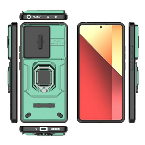 Redmi Note 14S 4G - TPU + PC Stötsäker fodral med Glidande Camshield och Ställ Grön