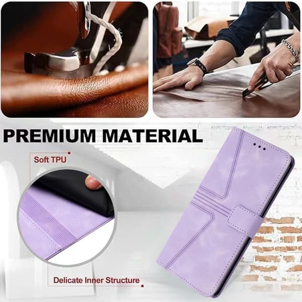 iPhone 16 Pro Triangle Solid Color Fodral - Högkvalitativt Skal Läder Purpur