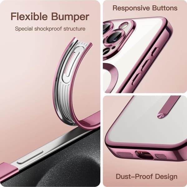 iPhone 16 Pro Max Transparent Elektropläterad Magsafe Magnetisk TPU Skal Rosa