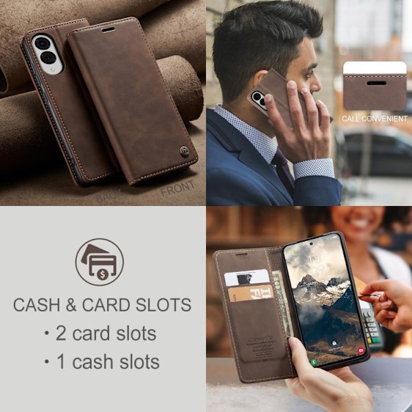 Samsung Galaxy S25 Edge 5G Skal CaseMe 013 Multifunktionell Horisontell Flip Läder Kaffe