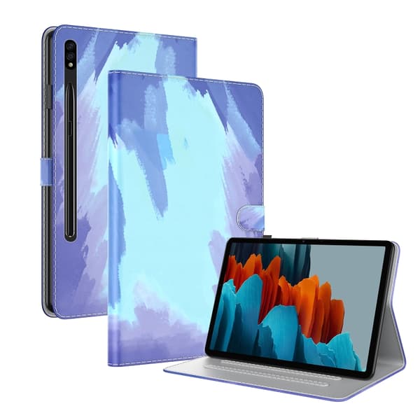 Samsung Galaxy Tab S8/S7 Flip Leather Case med Akvarellmönster Vinter Snö