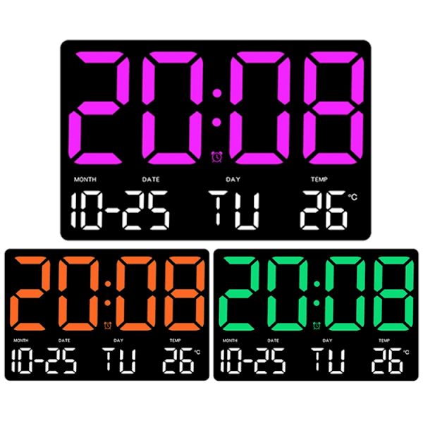 Stor display LED digital klocka 5 lägen Ljusstyrka justerbar Temperatur Stum elektronisk klocka (Western Red Double Color)