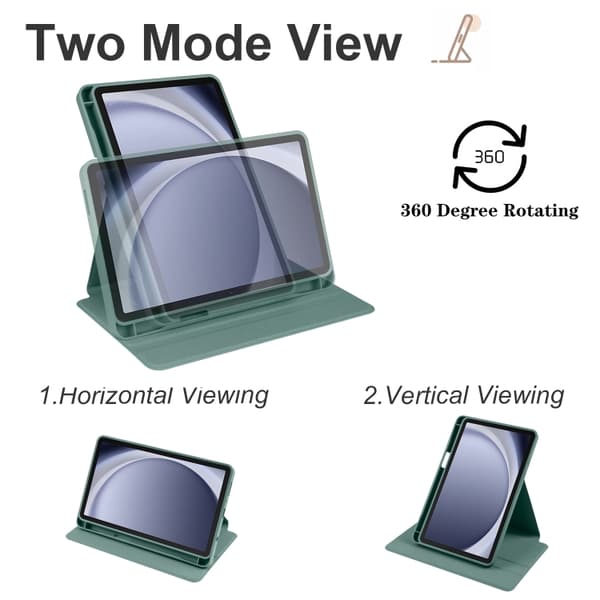 Samsung Galaxy Tab A9+ / A11+ 360° Rotationsskydd i läder Mörkgrön