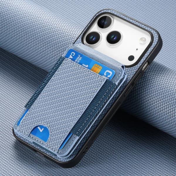 iPhone 18 Pro Max / iPhone 17 Pro Max Skal - Kolfiber med Vertikal Flip och Ställfunktion Blå