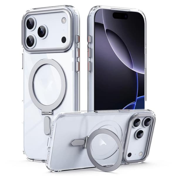 iPhone 18 Pro / iPhone 17 Pro Skal med Airbag MagSafe Stötsäker Frostad och Fällbart Ställ Silver