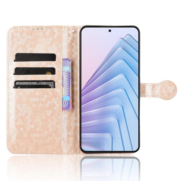 Redmi Note 14 4G - Mobilfodral i honungskaka-textur av läder, Guld