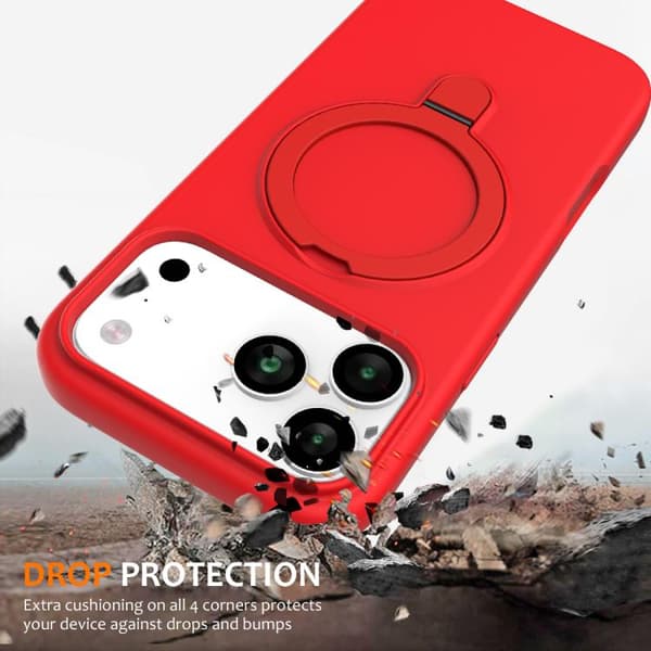 iPhone 18 Pro Max / iPhone 17 Pro Max Skal - Flytande Silikon med MagSafe Magnetisk Ringhållare Röd