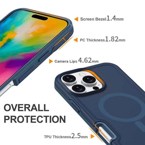 iPhone 16 Pro Max Shockproof MagSafe Armor PC Hybrid TPU Skal Bläckblå