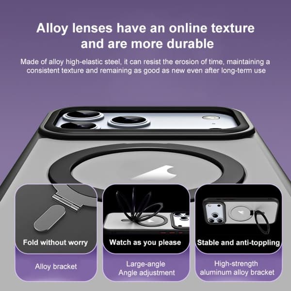iPhone 18 Pro / iPhone 17 Pro Skal med Airbag MagSafe Stötsäker Frostad och Fällbart Ställ Silver