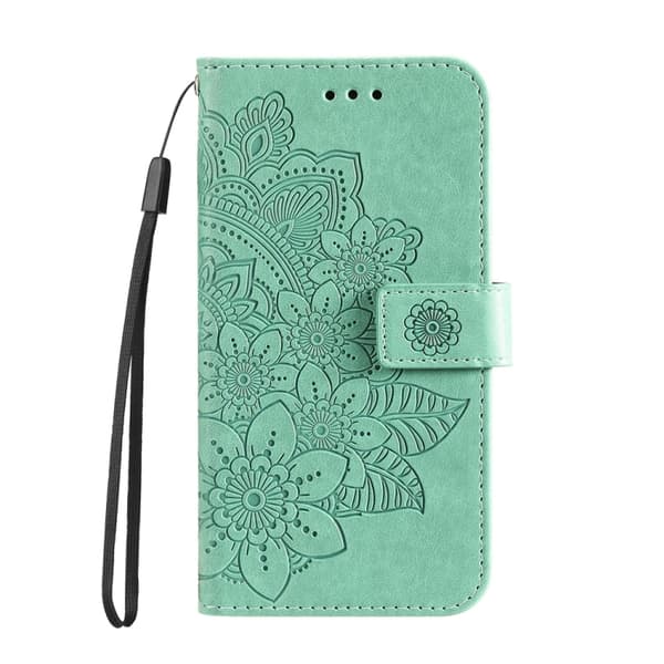 Redmi Note 14 Pro 5G / Note 14 Pro+ 5G - Läderfodral med Sju Blommor Prägling Grön