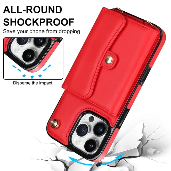 iPhone 16 Pro Max RFID-kortfack Skal med Lång Lanyard Röd