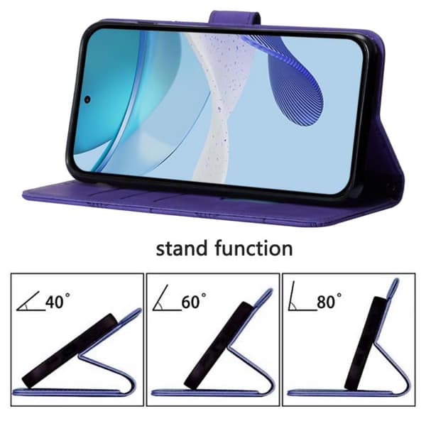 iPhone 17 Pro Max Skal läderfodral med 3D-embossed flip design Purpur