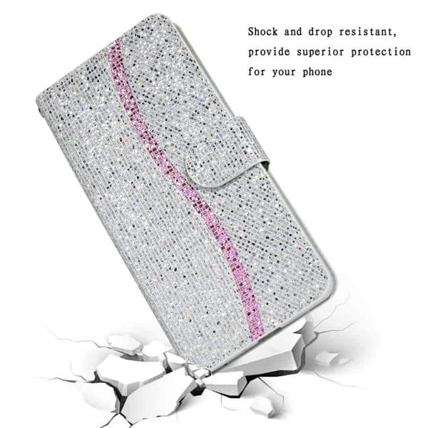 iPhone 18 Pro Max / iPhone 17 Pro Max Skal Läderfodral med Glitterpulver Silver