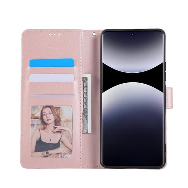 Redmi Note 14 Pro 5G - Marmor Bronserad Sömmad Läderfodral Roséguld