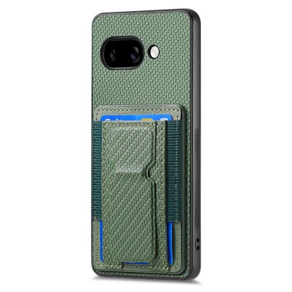 för Pixel 9a Skal med Kolfiber Fällbart Ställ och Elastisk Kortficka Grön