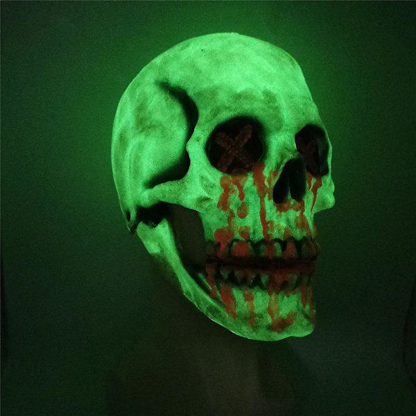 Halloween Luminous Bloody Skull Mask med rörlig käke Party Skelett Cosplay Prop