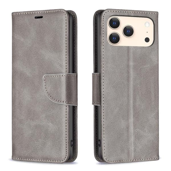 iPhone 18 Pro Max / iPhone 17 Pro Max Skal läderfodral - ren färg med lammskinnsstruktur Grå
