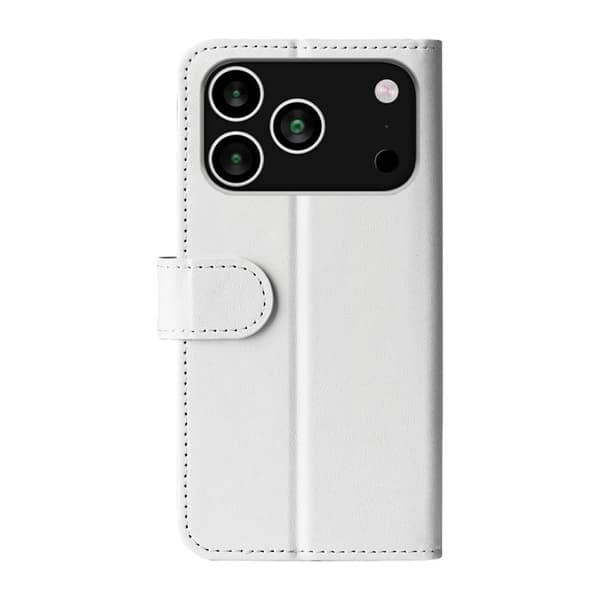 iPhone 18 Pro Max / iPhone 17 Pro Max Skal Läderfodral med R64 Textur och Horisontell Vändning Vit