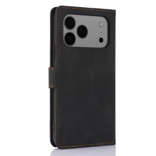 iPhone 18 Pro Max / iPhone 17 Pro Max Skal läderfodral med fantasy-känsla - kalvskinnstextur Svart