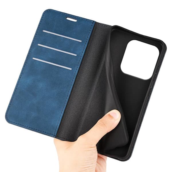 Redmi Note 14 4G - Retro-skin Magnetisk Läderfodral Mörkblå