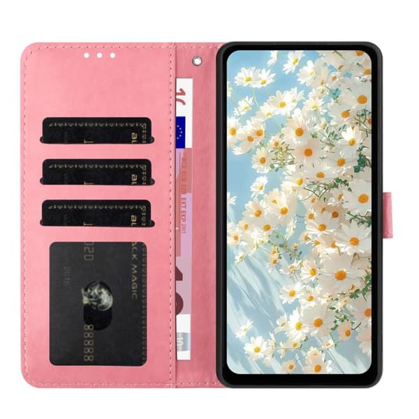 iPhone 18 Pro Max / iPhone 17 Pro Max Skal Läderfodral med Daisy Prägling Rosa