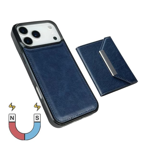 iPhone 18 Pro / iPhone 17 Pro Skal med Solid Färg och Metallspänne för Kortfack Blå