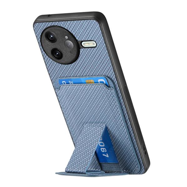 Redmi K80 / Poco F7 Pro - Kolfiber Kortfodral med Fällbart Ställ Blå