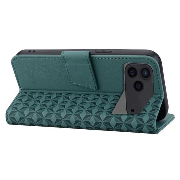iPhone 18 Pro Max / iPhone 17 Pro Max Skal Läderfodral med Diamantspänne och Lanyard Grön
