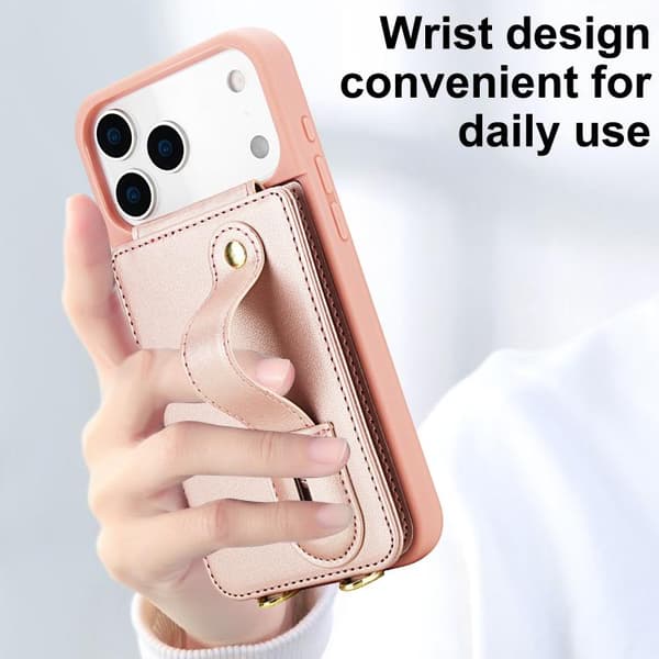 iPhone 18 Pro Max / iPhone 17 Pro Max Skal med Vertikal Flip och Lång Lanyard Roséguld