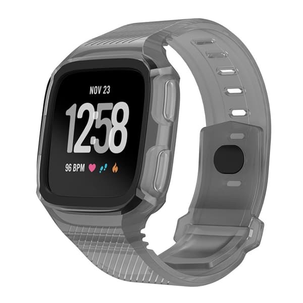 För Fitbit Versa Integrated Protection Silicone Watch Band Grey Black
