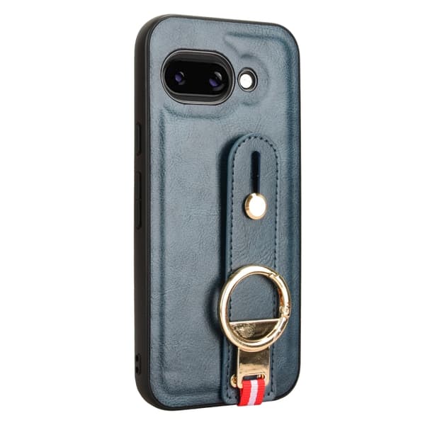 för Pixel 9a Skal i Läder med Handledsrem Blå