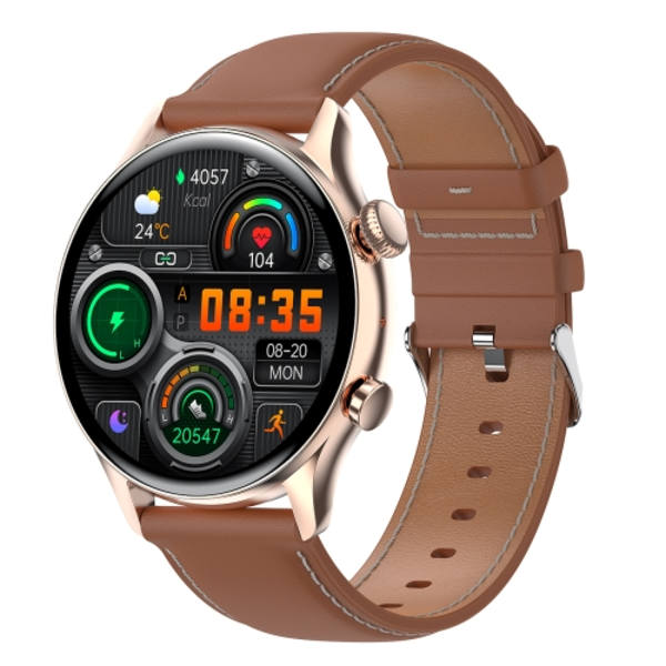 HK8Pro 1,36 tums AMOLED-skärm Smartwatch med läderrem Guld