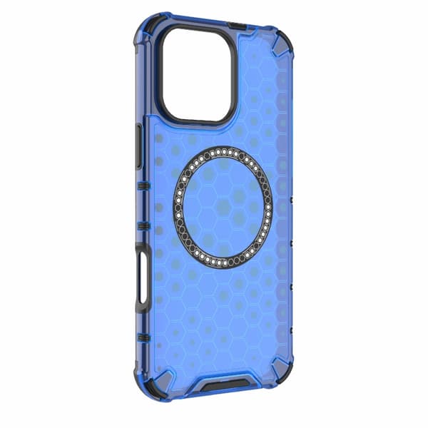 iPhone 16 Pro Honeycomb Magnetisk Ring Stötsäker Skal Blå